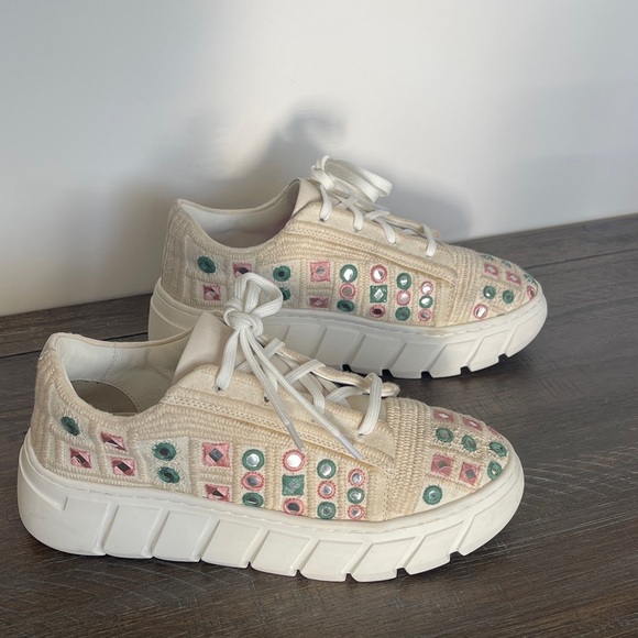 Free People Catch Me If You Can Mirror Combo Crochet Sneakers Size 38 US 8 Boho - Picture 3 of 10